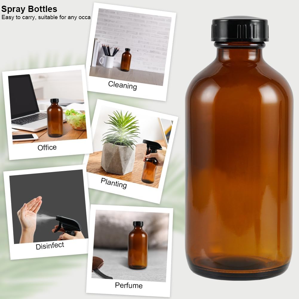 HOTUT Amber Glass Spray Bottles 240ml, 3 Pcs Amber Empty Glass Spray Bottles for Essential Oils, Mist Water Spray Bottle for Hair, Gardening, Adjustable Trigger Sprayer with Spray Stream Settings-7