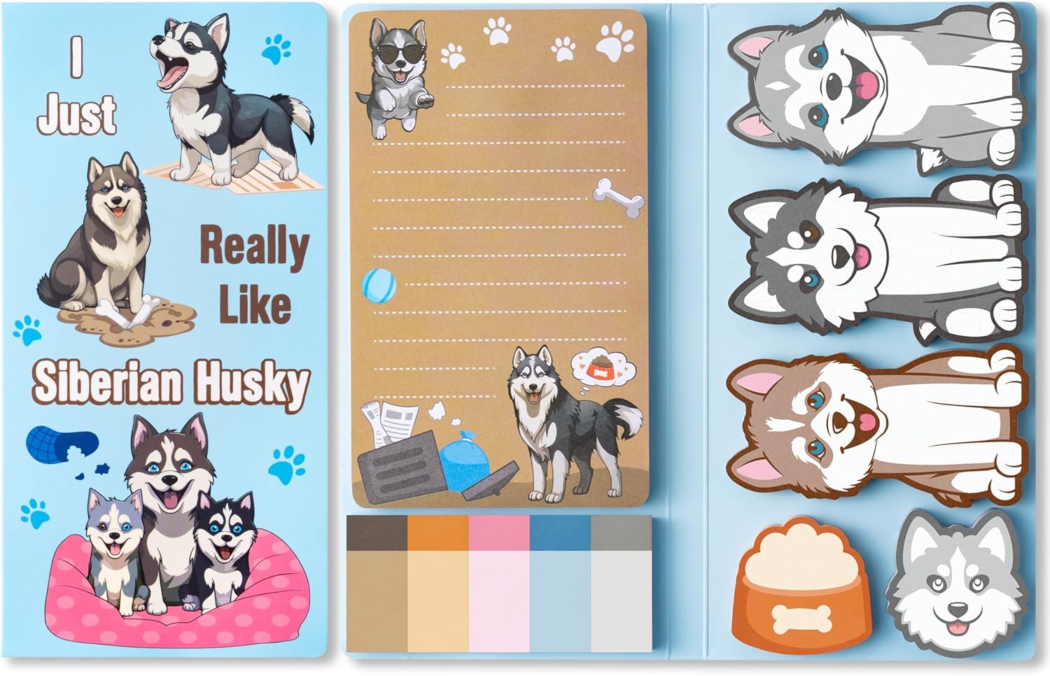 GROBRO7 Cute Husky Sticky Notes - 550 Sheets I Just Really Like Husky Sticky Note Set, Cut Pet Dog Self-Stick Memo Pads Animals Shaped Page Marker for Kid Student Teacher School Office Stationery Gift-0