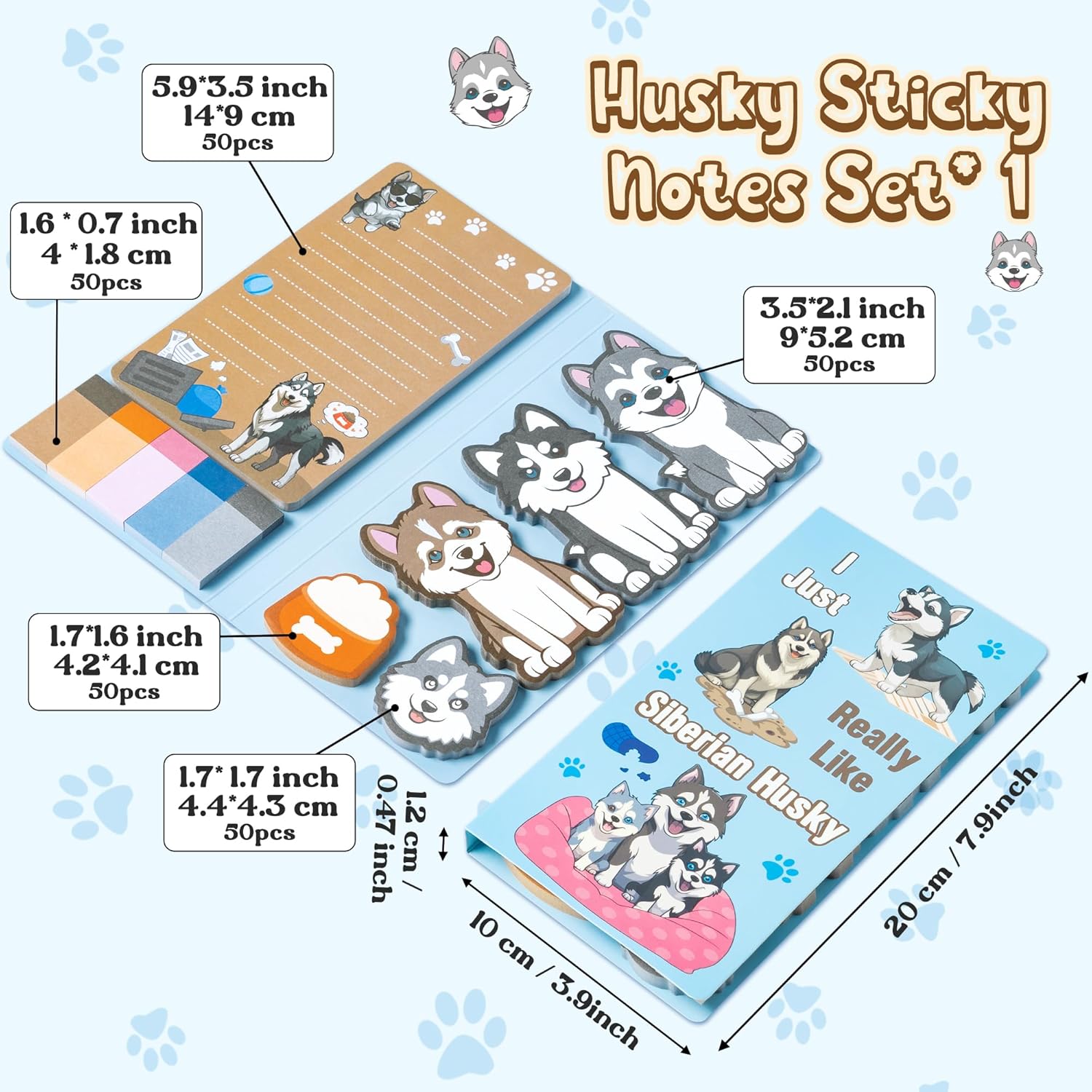 GROBRO7 Cute Husky Sticky Notes - 550 Sheets I Just Really Like Husky Sticky Note Set, Cut Pet Dog Self-Stick Memo Pads Animals Shaped Page Marker for Kid Student Teacher School Office Stationery Gift-1