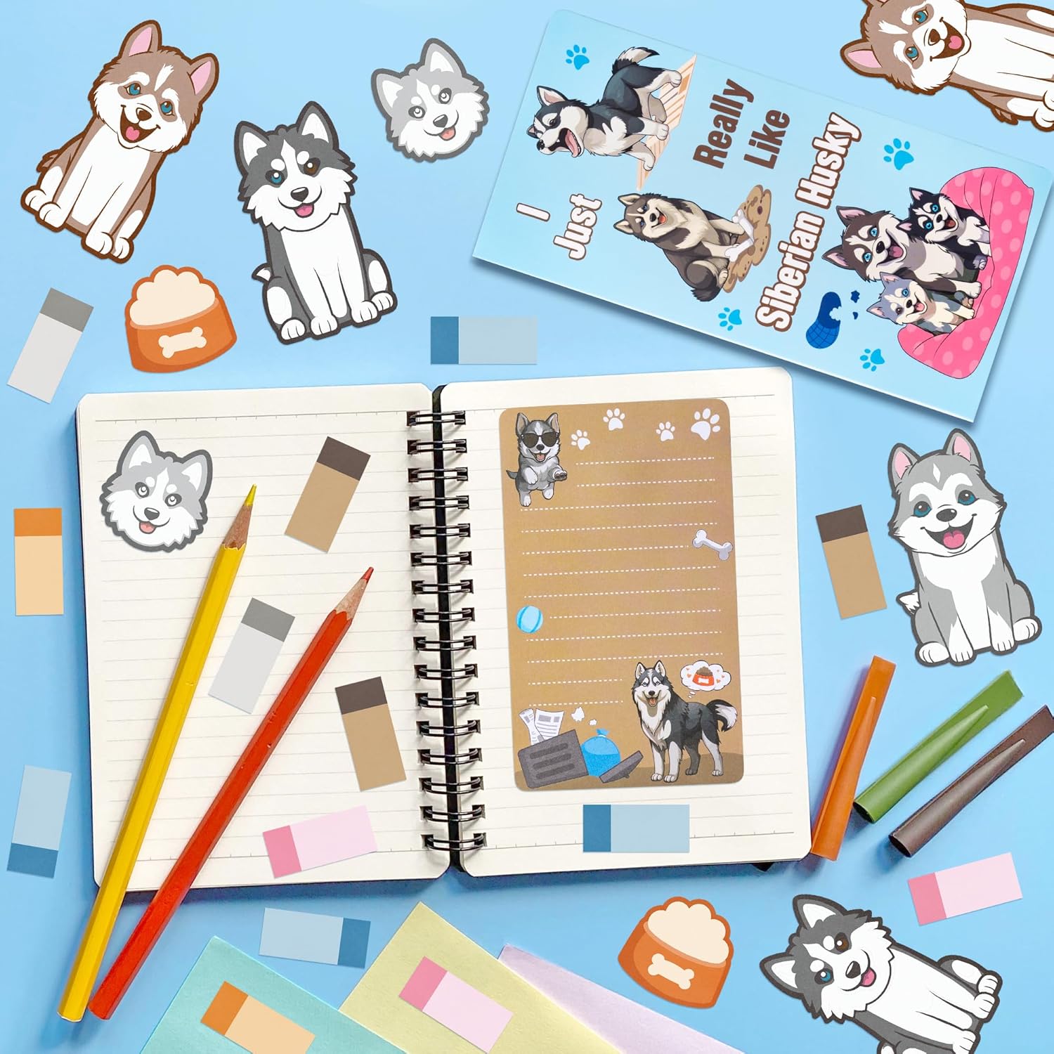 GROBRO7 Cute Husky Sticky Notes - 550 Sheets I Just Really Like Husky Sticky Note Set, Cut Pet Dog Self-Stick Memo Pads Animals Shaped Page Marker for Kid Student Teacher School Office Stationery Gift-3