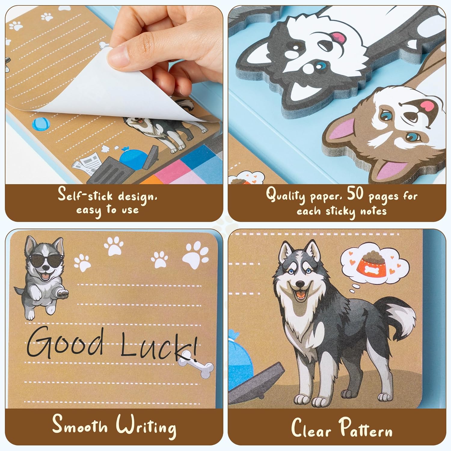 GROBRO7 Cute Husky Sticky Notes - 550 Sheets I Just Really Like Husky Sticky Note Set, Cut Pet Dog Self-Stick Memo Pads Animals Shaped Page Marker for Kid Student Teacher School Office Stationery Gift-4