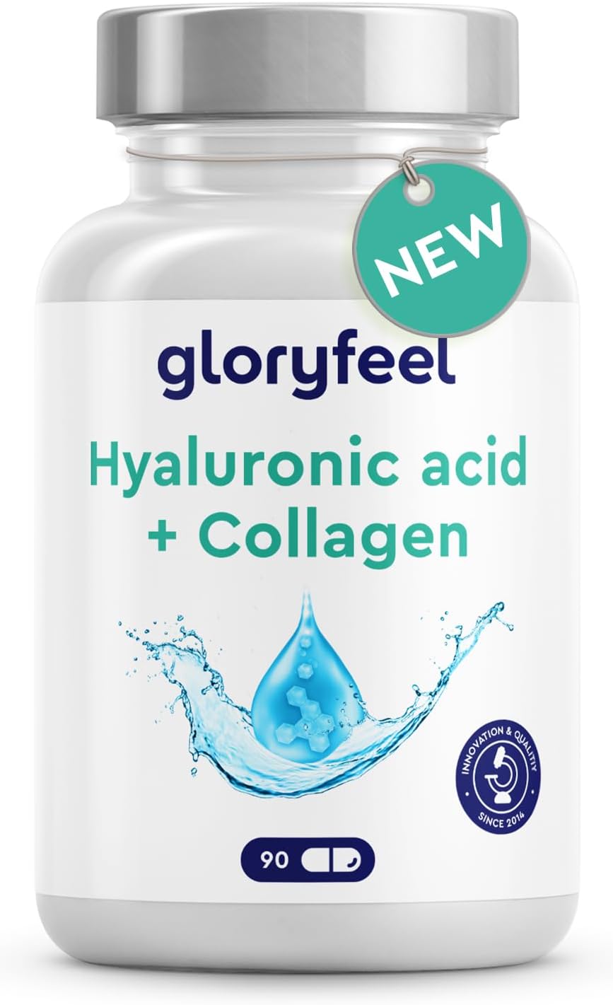 Hyaluronic Acid + Collagen - 90 Capsules with Biotin, Vitamin C from Acerola, Zinc, Selenium & Bamboo Extract - Hair, Skin and Nail Complex for Women & Men - Supplements Made in Germany-0