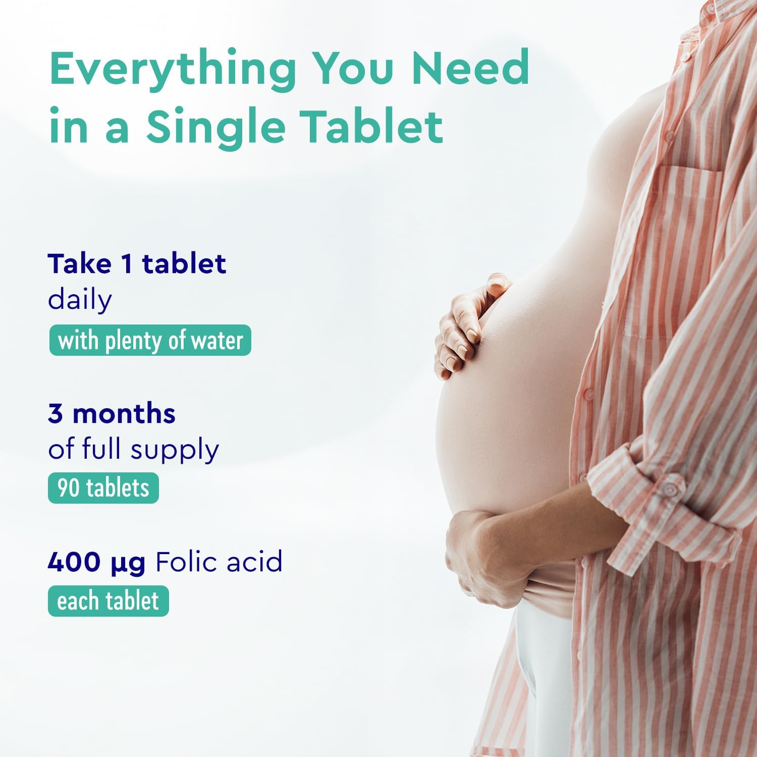 Folic Acid Tablets - 400µg Pure Vitamin B9 - Developed for The 1st Trimester (3 Months) of Pregnancy - Supplements for Women - 100% Vegan, Laboratory Tested & Additive-Free - Made in Germany-1