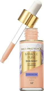 Max Factor Miracle Pure Skin Reset Serum Foundation 10-30 Fair, 2-in-1 Serum Formula, Healthy Looking Skin, Medium Coverage, Satin Matte Finish, 2% Niacinamide, Dermatologically Tested