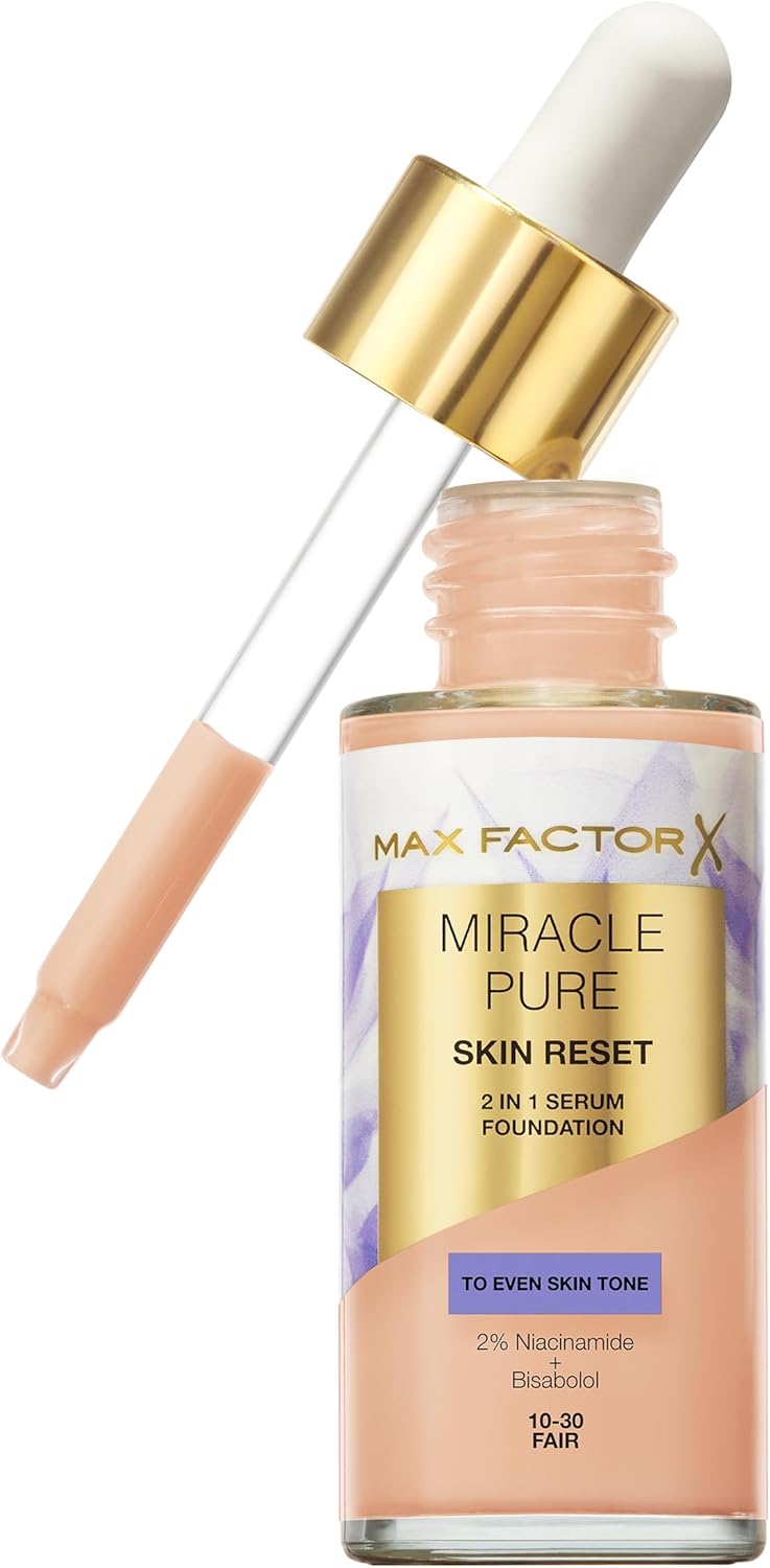 Max Factor Miracle Pure Skin Reset Serum Foundation 10-30 Fair, 2-in-1 Serum Formula, Healthy Looking Skin, Medium Coverage, Satin Matte Finish, 2% Niacinamide, Dermatologically Tested-0