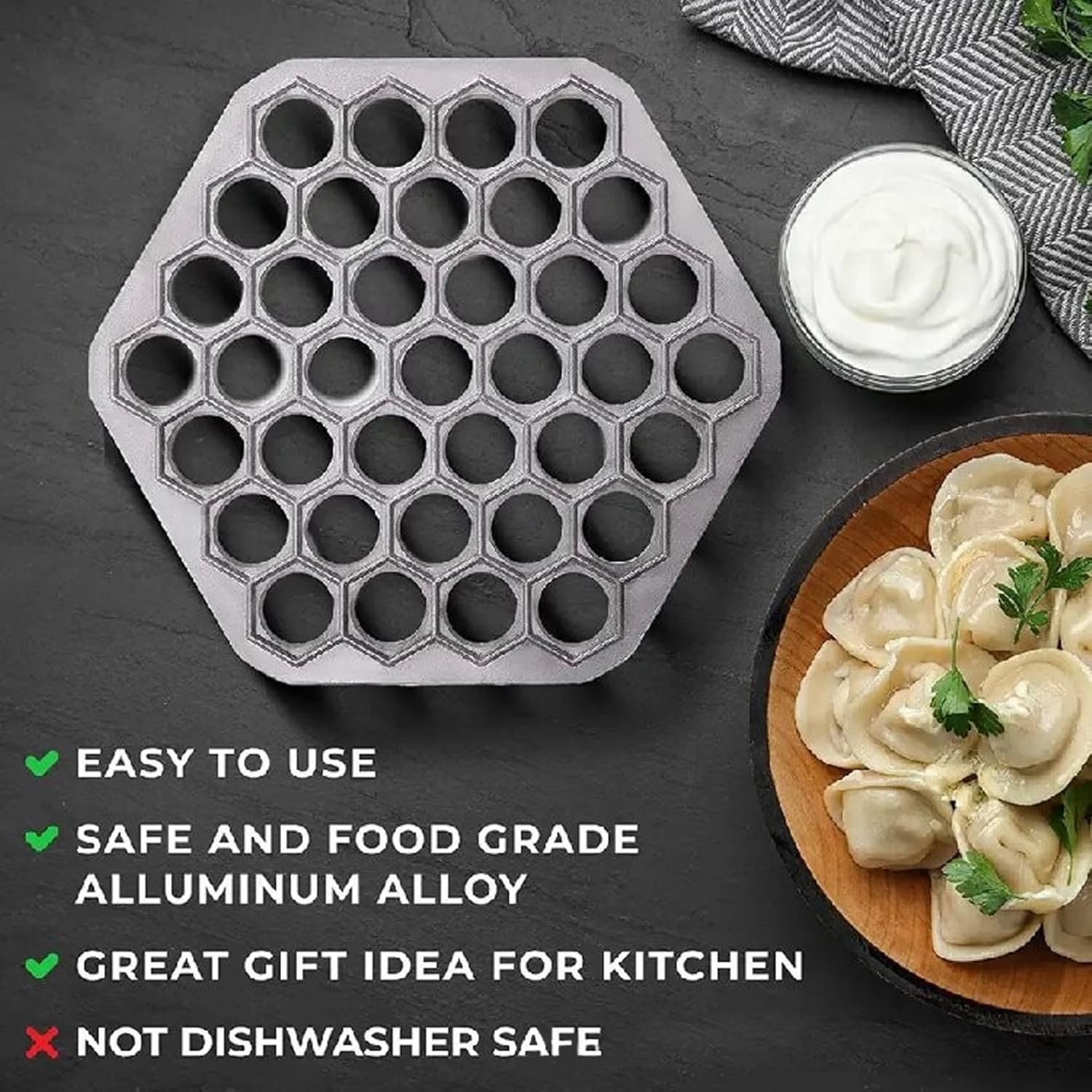 Ravioli Maker, Ravioli Maker, 9.8'' Hexagon Ravioli Mould, 37 Holes Ravioli Cutters Reusable Aluminium Alloy Dumpling Maker for Home Restaurant Dumpling Making, Ravioli Cutters-2