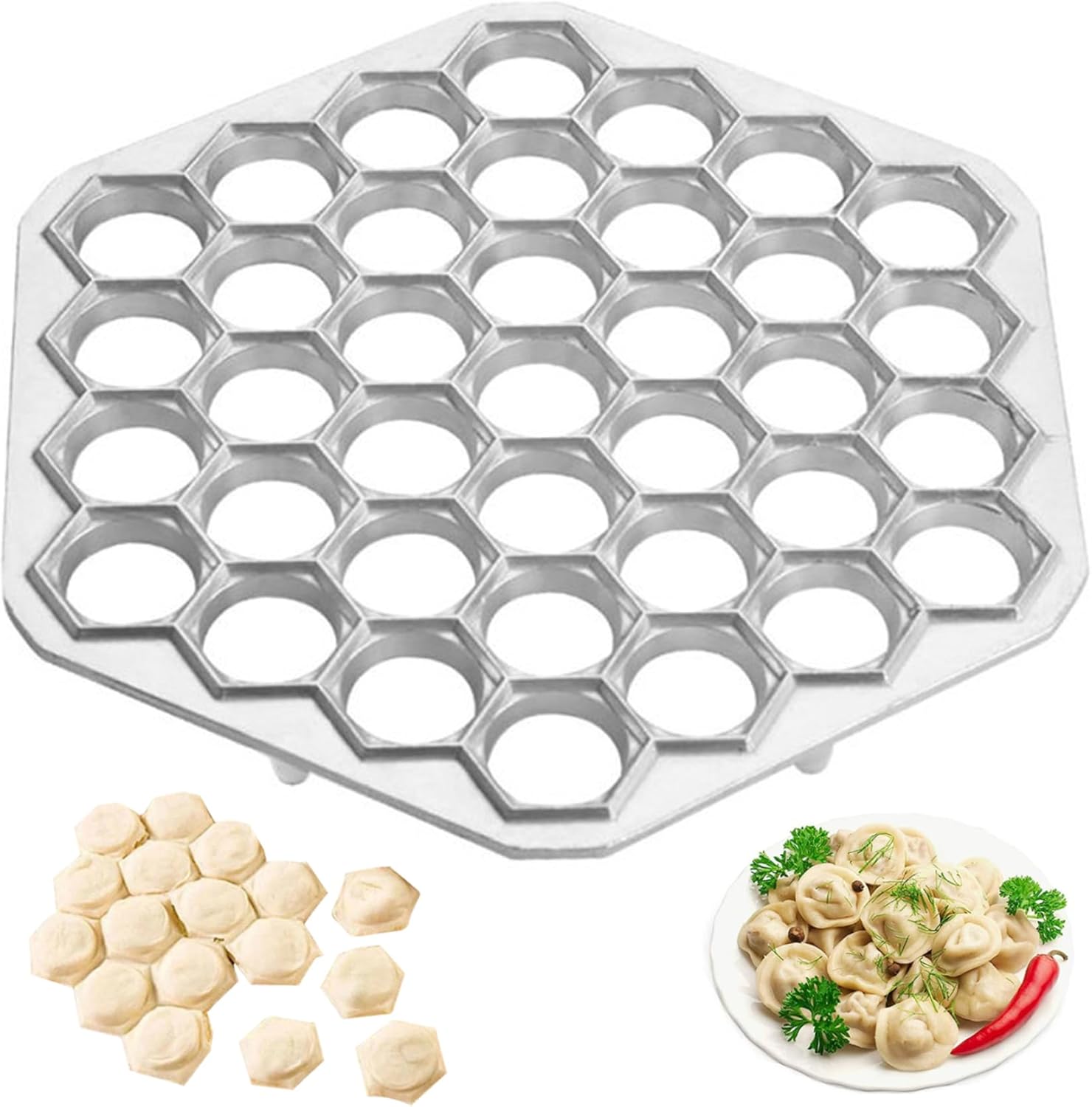 Ravioli Maker, Ravioli Maker, 9.8'' Hexagon Ravioli Mould, 37 Holes Ravioli Cutters Reusable Aluminium Alloy Dumpling Maker for Home Restaurant Dumpling Making, Ravioli Cutters-3