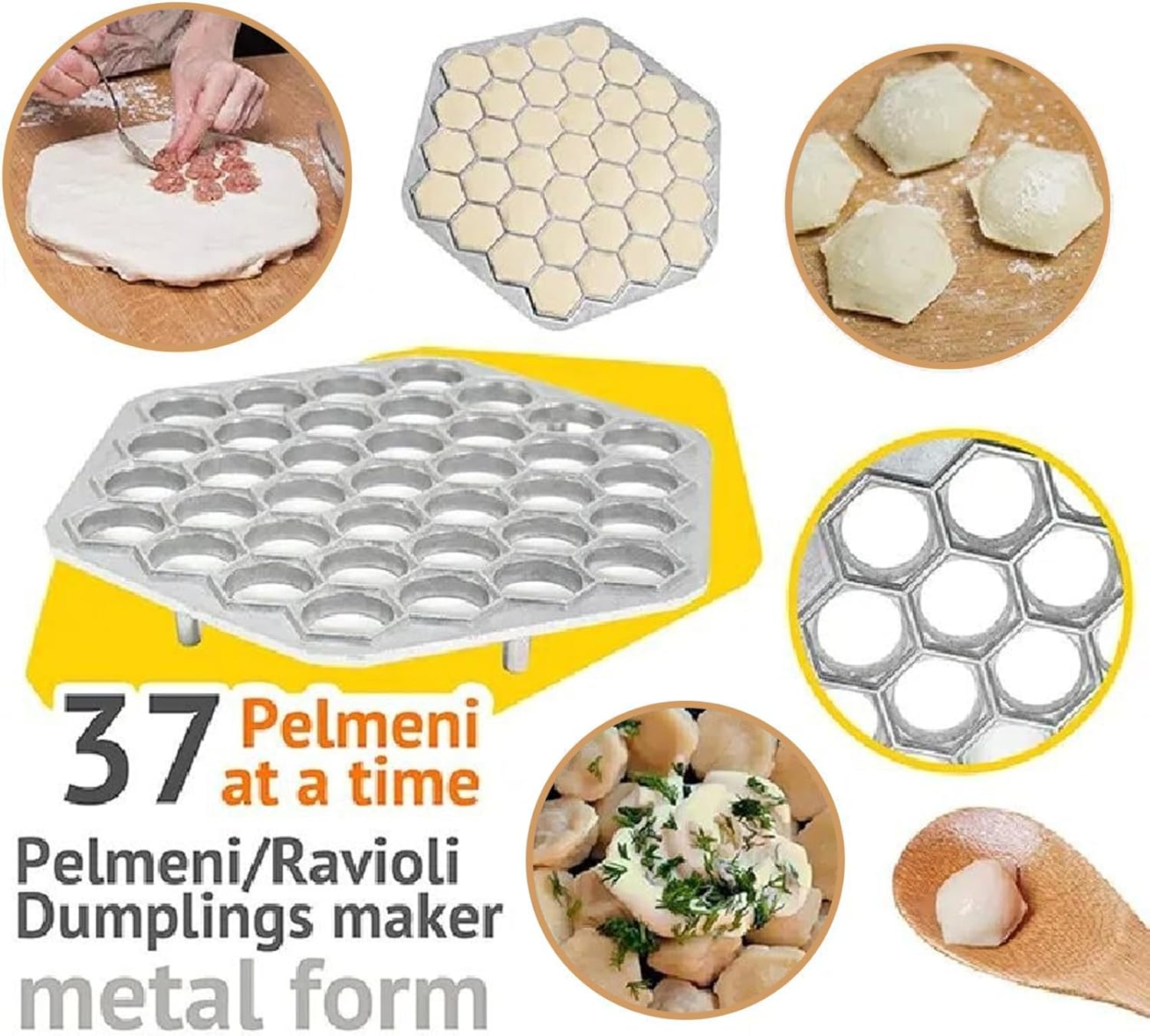 Ravioli Maker, Ravioli Maker, 9.8'' Hexagon Ravioli Mould, 37 Holes Ravioli Cutters Reusable Aluminium Alloy Dumpling Maker for Home Restaurant Dumpling Making, Ravioli Cutters-5