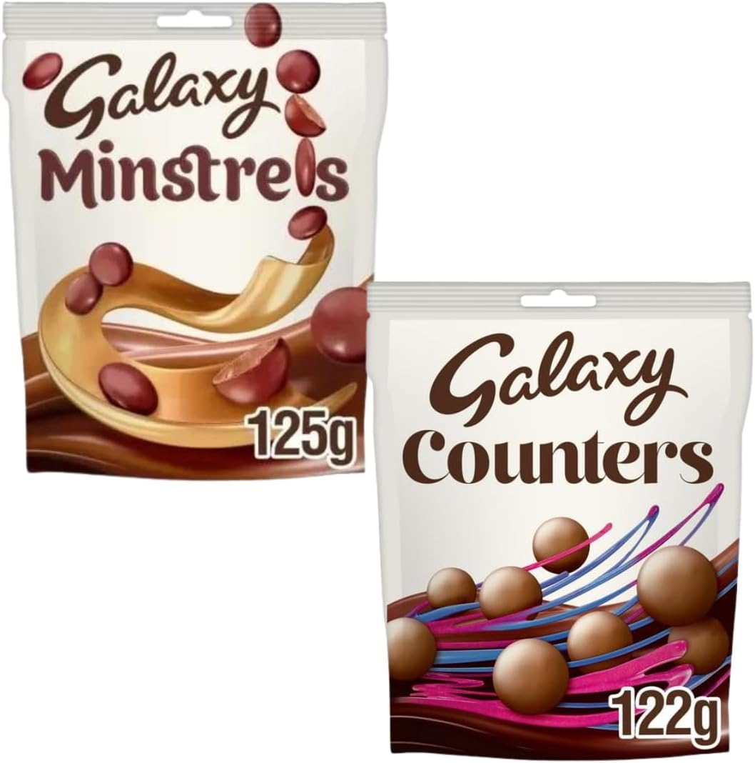 Milk Chocolate Bundle With Galaxy Counters Milk Chocolate Buttons Pouch Bag 122g and Minstrels Milk Chocolate Buttons Pouch Bag 125g (2 Pack)-0