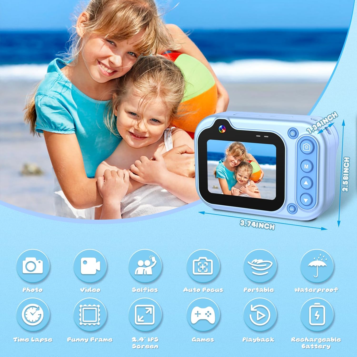 YunLone Underwater Camera 10FT 1080P Full HD 26MP Digital Underwater Camera, 10X Digital Zoom, Underwater Camera for Underwater Selfies, Swimming, Beach, Water Park - Blue-1