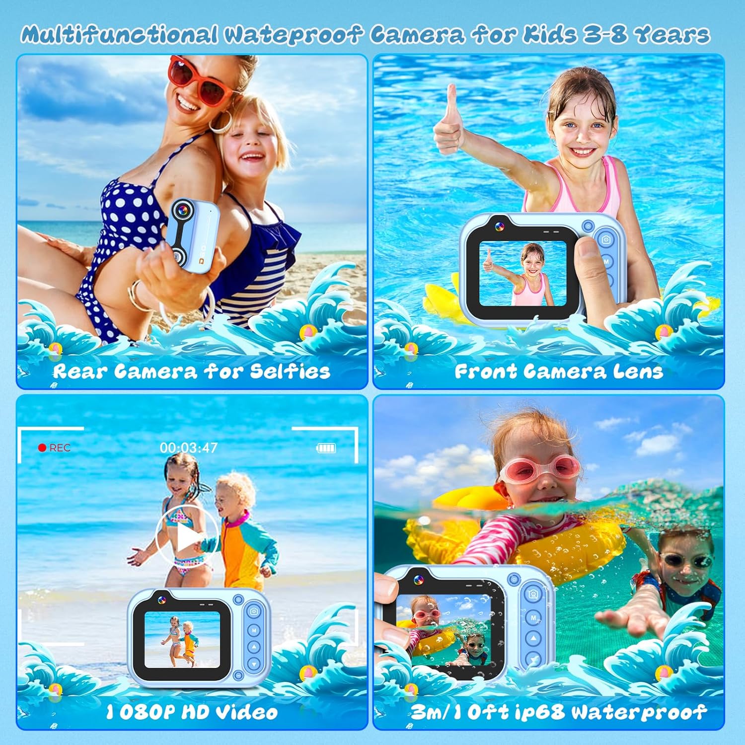 YunLone Underwater Camera 10FT 1080P Full HD 26MP Digital Underwater Camera, 10X Digital Zoom, Underwater Camera for Underwater Selfies, Swimming, Beach, Water Park - Blue-2