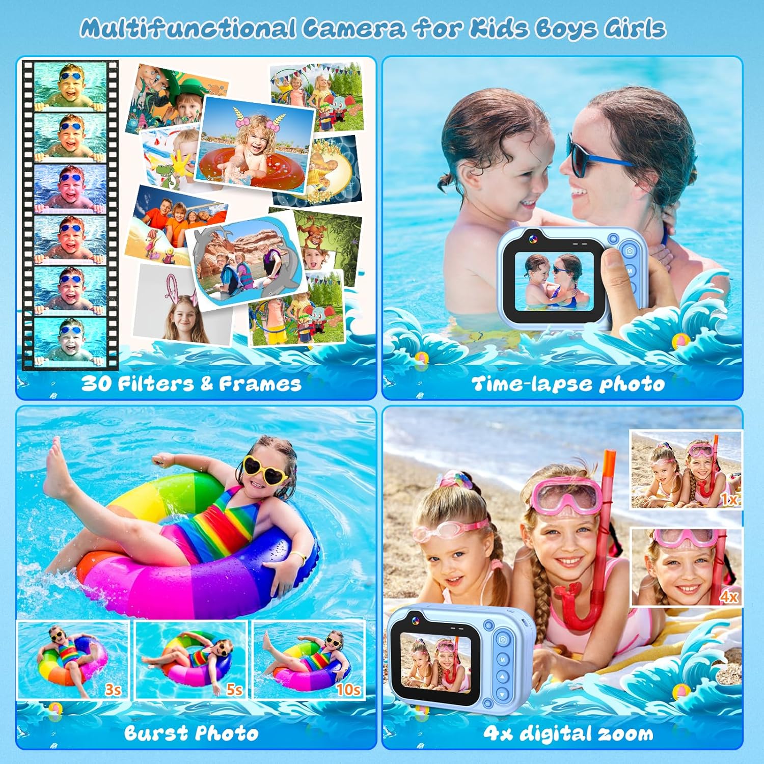 YunLone Underwater Camera 10FT 1080P Full HD 26MP Digital Underwater Camera, 10X Digital Zoom, Underwater Camera for Underwater Selfies, Swimming, Beach, Water Park - Blue-3