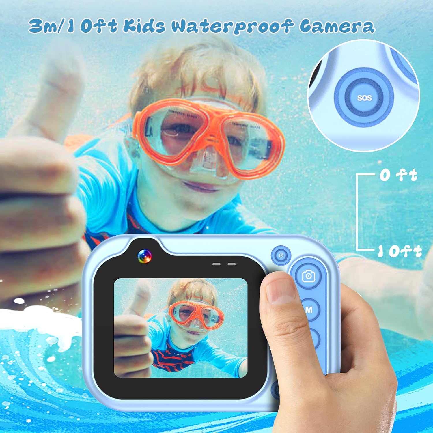 YunLone Underwater Camera 10FT 1080P Full HD 26MP Digital Underwater Camera, 10X Digital Zoom, Underwater Camera for Underwater Selfies, Swimming, Beach, Water Park - Blue-5