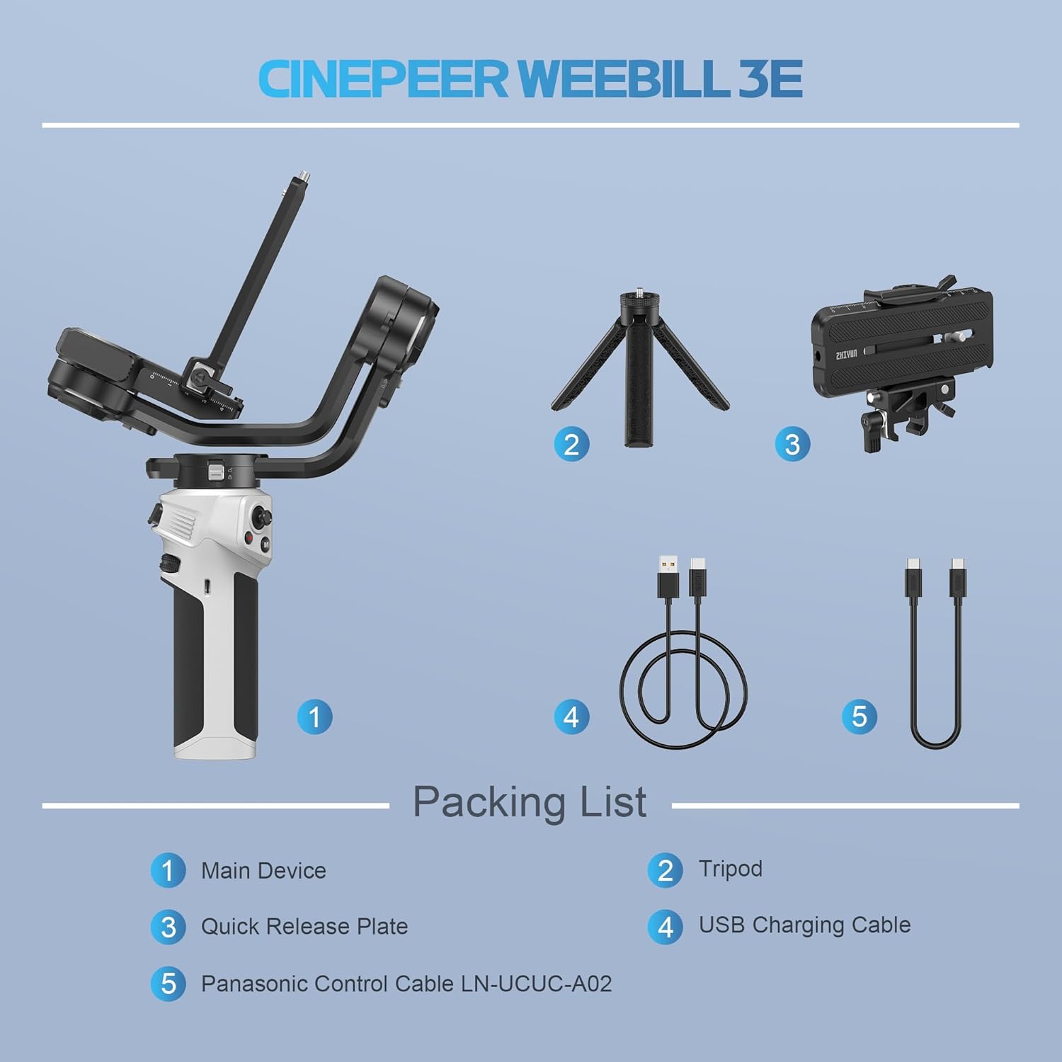 ZHIYUN CINEPEER WEEBILL 3E Mirrorless Gimbal Lightweight Stabilizer, Up to 3kg/6.6lbs Payload, 3-Axis Camera Gimbal for Canon/Sony/Panasonic/Nikon, Bluetooth Shutter Control, Native Vertical Shooting-5