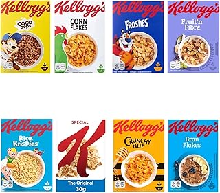 Breakfast Cereal Mini Box Variety Pack - with 8 Single Serve Portion of Classic Kelloggs Breakfast Favourites (226g Total)