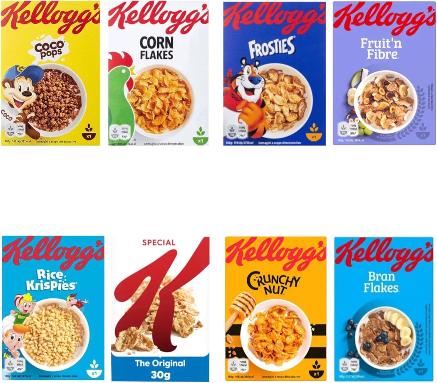 Breakfast Cereal Mini Box Variety Pack - with 8 Single Serve Portion of Classic Kelloggs Breakfast Favourites (226g Total)-0