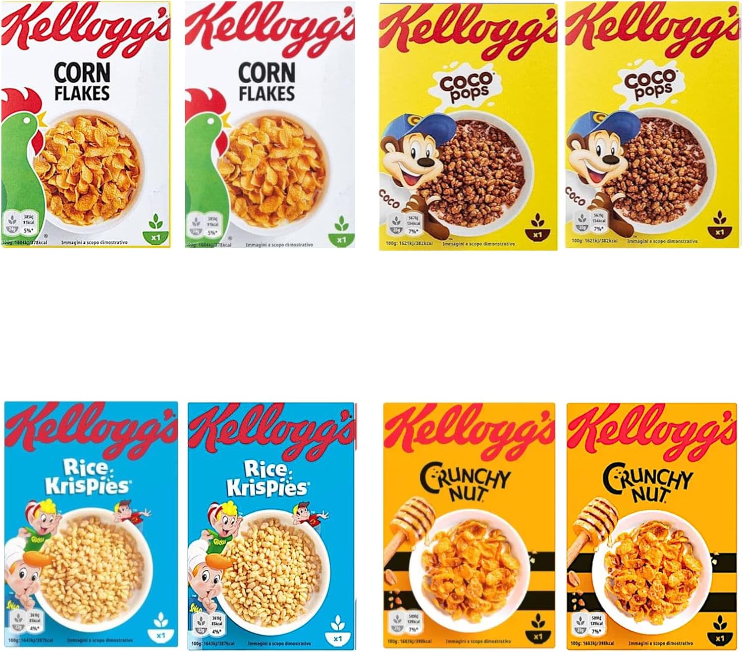 Single Portion Breakfast Cereal Variety Bundle 4 Classic Flavours 8 Mini Boxes - with Kelloggs Cornflakes Coco Pops Crunchy Nut Cornflakes Rice Krispies - Convenient Cereals Breakfast Pack 236g Total-0