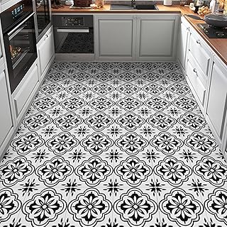 Elffloor Floor Tiles Self Adhesive Vinyl Flooring Self Adhesive Floor Tiles Black and White Pattern 20x20cm Waterproof Stick on Bathroom Kitchen Living Room 20pcs