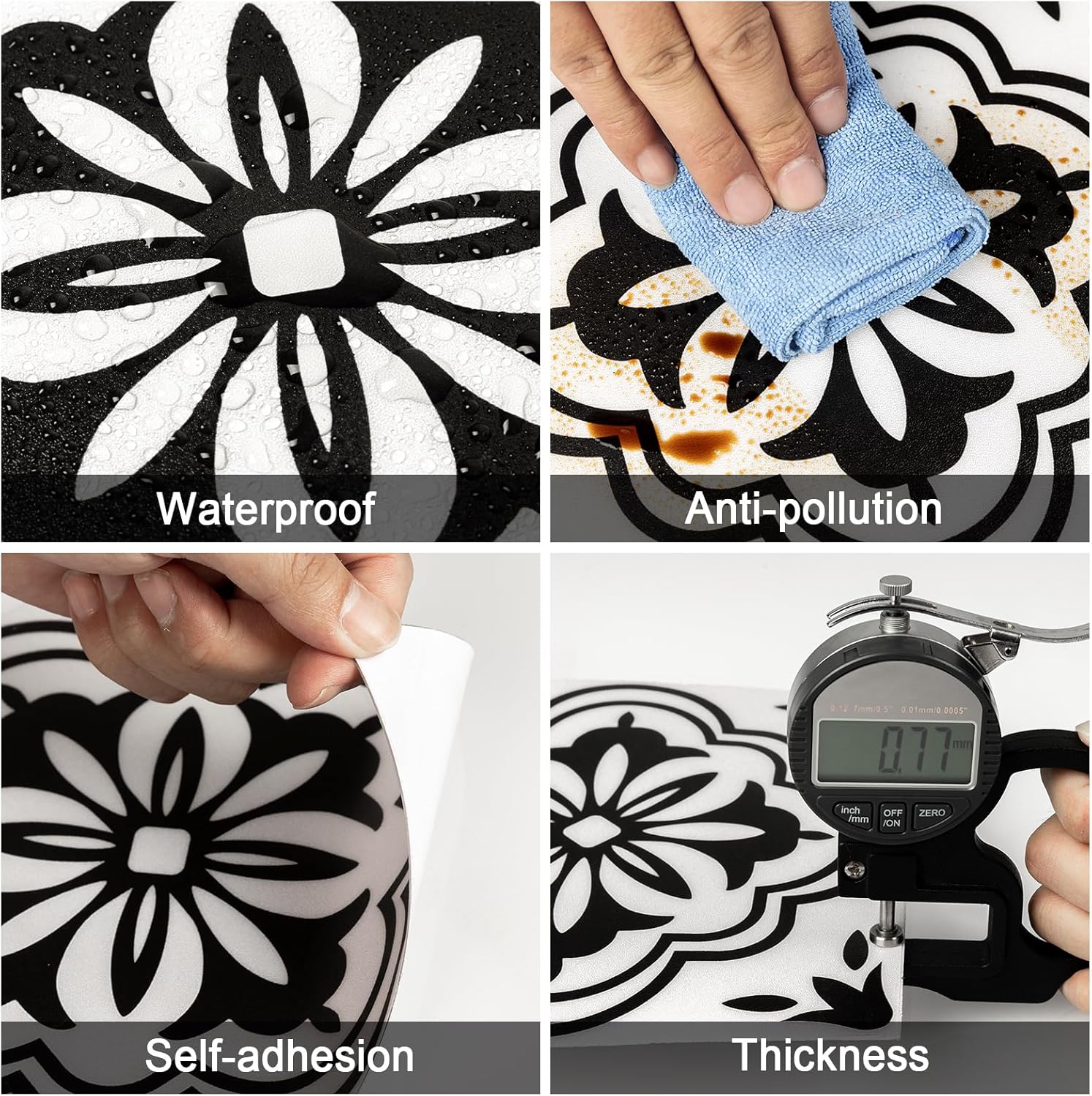 Elffloor Floor Tiles Self Adhesive Vinyl Flooring Self Adhesive Floor Tiles Black and White Pattern 20x20cm Waterproof Stick on Bathroom Kitchen Living Room 20pcs-5