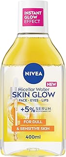 NIVEA Skin Glow Serum Infused Micellar Water (400ml), Revitalising Micellar Cleansing Water with Amino Acid and 5% Vitamin C and E, Gentle Waterproof Makeup Remover