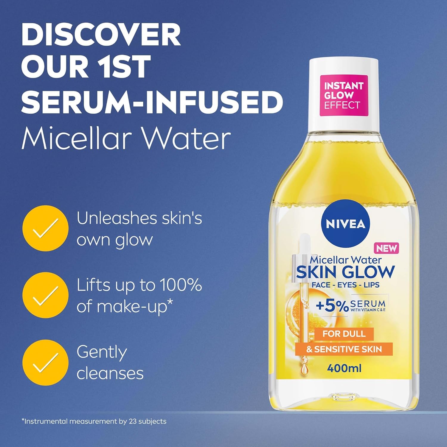 NIVEA Skin Glow Serum Infused Micellar Water (400ml), Revitalising Micellar Cleansing Water with Amino Acid and 5% Vitamin C and E, Gentle Waterproof Makeup Remover-2