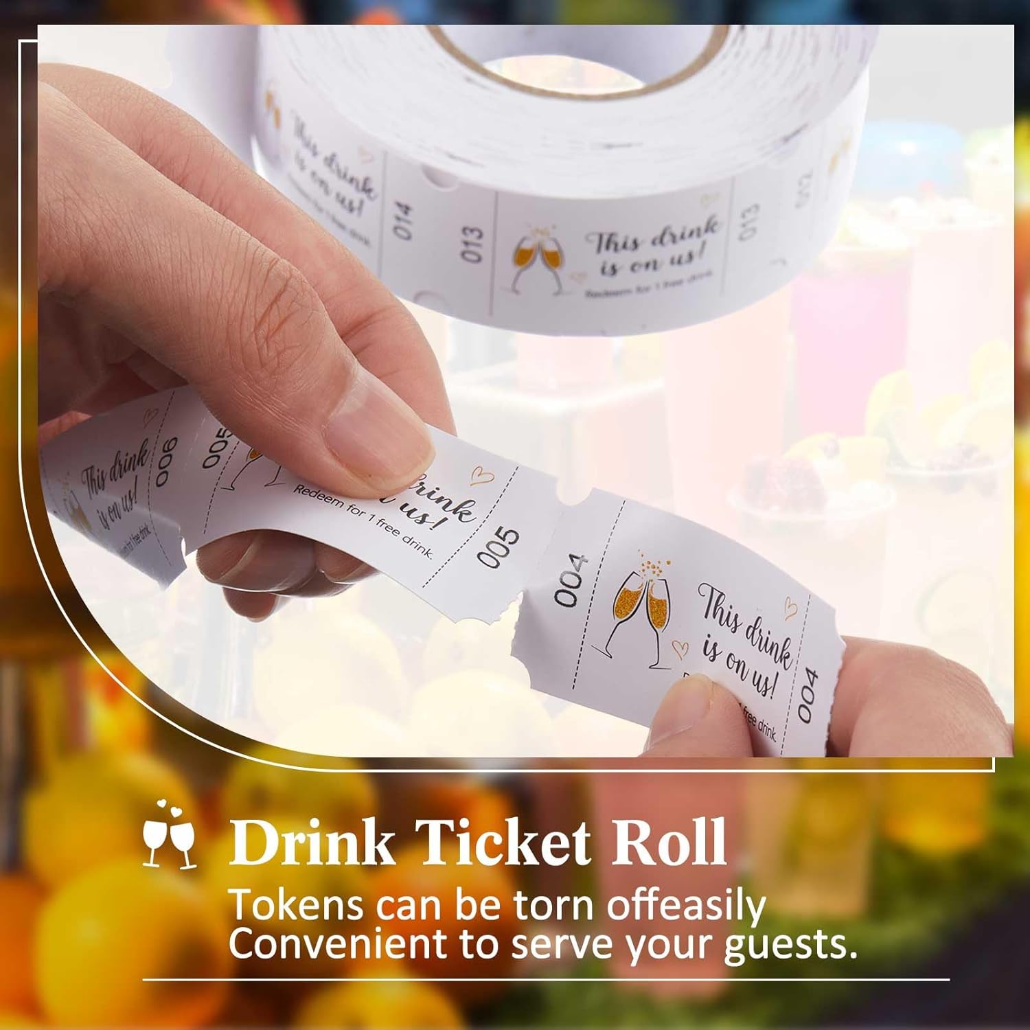 Zonon 500 Pieces Drinks Tokens This Drink is on Us Drink Tickets Wedding Drink Tickets Roll for Events Drink Tokens for Weddings Parties for Beverage Drinks Wedding Party Supplies (Fresh Style)-2