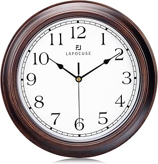 Lafocuse Farmhouse Mahogany Color Wall Clock 12 Inch Silent Non Ticking, Vintage Kitchen Clocks Wall Battery Operated Distressed Clock Decorative for Living Room Bedroom Office