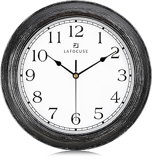 Lafocuse Farmhouse Black Wall Clock 12 Inch Silent Non Ticking, Vintage Kitchen Clocks Wall Battery Operated Distressed Clock Decorative for Living Room Bedroom Office