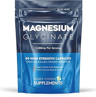 Magnesium Glycinate 1,000mg (per Serving - 2 Capsules) Ideal Strength & High Bioavailability - 60 Vegan Capsules UK Made