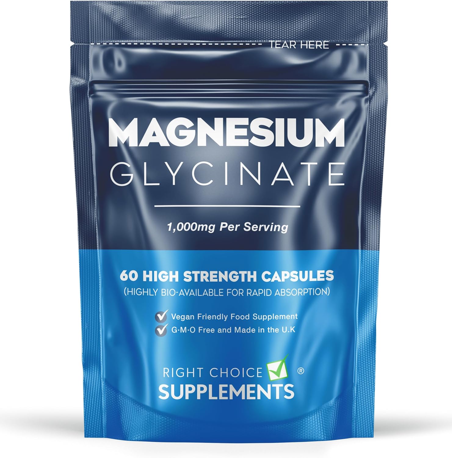 Magnesium Glycinate 1,000mg (per Serving - 2 Capsules) Ideal Strength & High Bioavailability - 60 Vegan Capsules UK Made-0