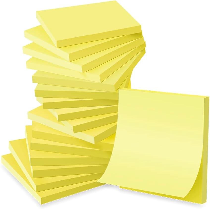 (16 Pack) Sticky Notes 3x3 in, Canary Yellow, Sticky Pads, Recyclable, Self-Stick Notes Pads, Easy to Post for Home, Office, Notebook，56 Sheets/pad, 896 Sheets Total-0