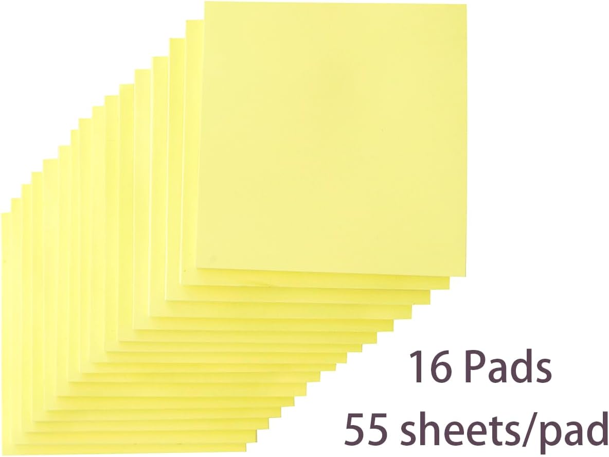 (16 Pack) Sticky Notes 3x3 in, Canary Yellow, Sticky Pads, Recyclable, Self-Stick Notes Pads, Easy to Post for Home, Office, Notebook，56 Sheets/pad, 896 Sheets Total-1