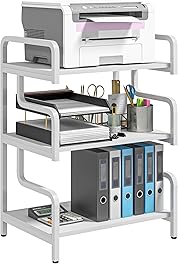 HOMCOM 3-Tier Printer Stand with Storage Shelves, Printer Table, 55 x 40 x 77cm Printer Shelf for Home Office, Study, White