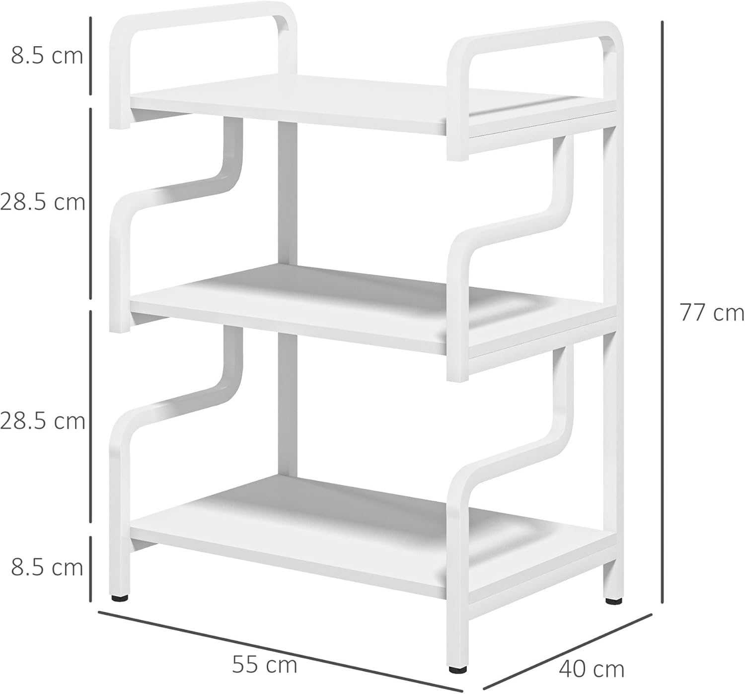 HOMCOM 3-Tier Printer Stand with Storage Shelves, Printer Table, 55 x 40 x 77cm Printer Shelf for Home Office, Study, White-4