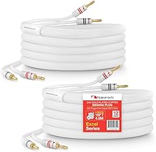 Nakamichi Excel Series 24k Gold Plated Banana Plug with (15 Feet) Speaker Cable Wire 99.9% Oxygen-Free Copper (OFC) Heavy Duty Braided In-Wall CL2 Rated - White (12AWG / 15ft / 4.5m) 2-Pack