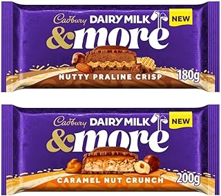 Chocolate Bar Bundle With Dairy Milk & More Nutty Praline Crisp 180g & Dairy Milk & More Caramel Nut Crunch 200g (2 Pack)