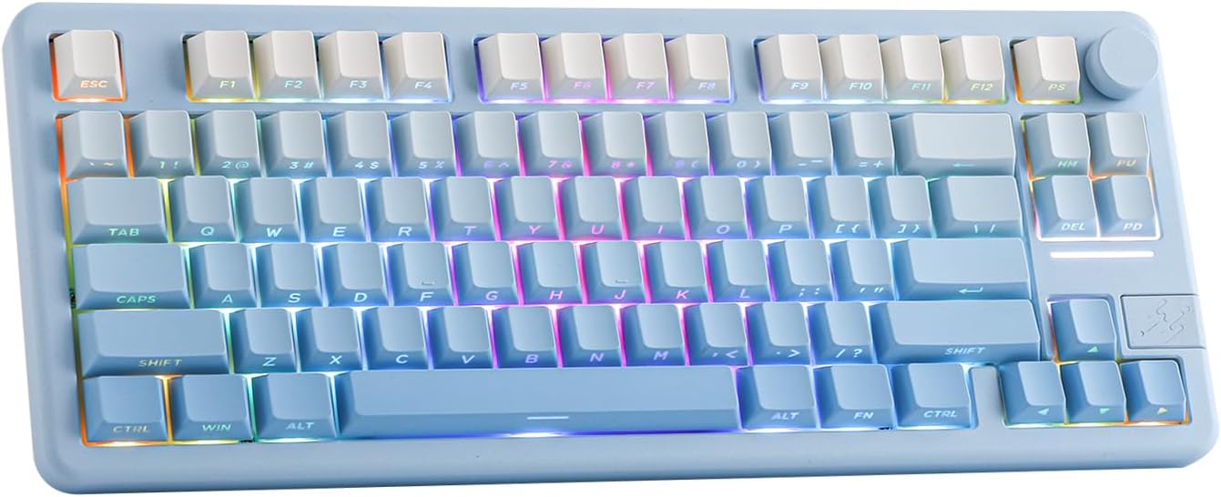 EPOMAKER Galaxy70 Wireless Gaming Keyboard, 75% Aluminium Mechanical Keyboard, Bluetooth 5.0/2.4GHz/USB-C Wired Programmable Keyboard, Hot Swappable Creamy Keyboard (Blue, Petal Switch)-0