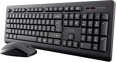 Trust Primo Wireless Keyboard and Mouse Set QWERTY UK Layout, Low Profile Keys, Spill-Resistant, One USB Receiver, Ambidextrous Wireless Mouse, Home Office Combo for PC Laptop Mac - Black