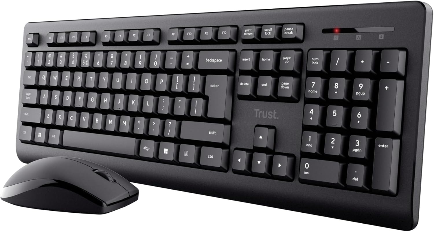 Trust Primo Wireless Keyboard and Mouse Set QWERTY UK Layout, Low Profile Keys, Spill-Resistant, One USB Receiver, Ambidextrous Wireless Mouse, Home Office Combo for PC Laptop Mac - Black-0