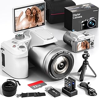 NBD 64MP Digital Camera，4K Vlogging Camera for YouTube with 3’’ Flip Screen,16X Digital Zoom,WIFI& Autofocus,Cameras Mic&Tripod,2 Batteries, 32GB TF Card，Dslr Camera (White)