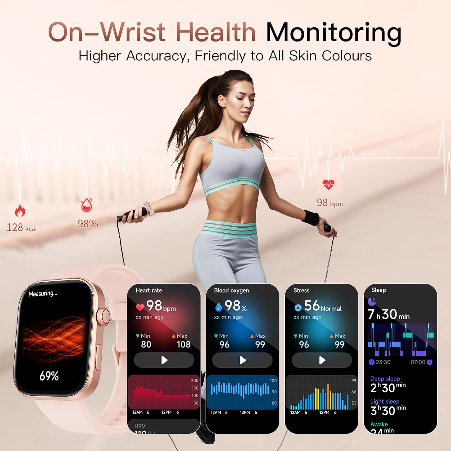 Tensky Smart Watch for Women - 1.99" AMOLED Smartwatch with Bluetooth Call & AI Voice, 24/7 Health Monitoring, Fitness Watch with 100 Sport Modes, 3ATM Waterproof, 12-Day Battery Life for iOS&Android-3