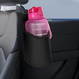 Linkidea Extra Large Car Seat Side Water Bottle Holder Compatible with Yeti Rambler Bottle 64oz, Hydro Flask 64oz, EYQ 64oz/128oz, Auto Seat Large Car Cup Hanging Bag with Mesh Pocket, Black