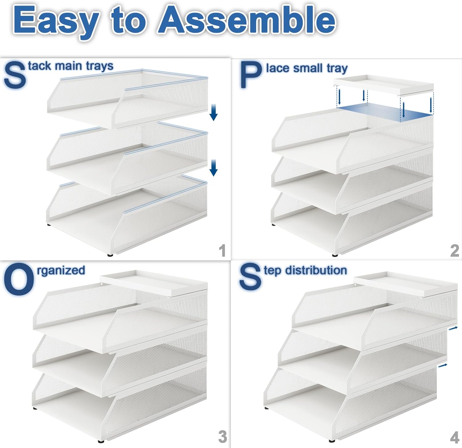 PUNCIA 3 Tiers Office A4 Paper Storage Organizer Letter Tray Desktop White File Holder Mail Letter Rack & Stackable Support Desk Tidy Document Notebooks Storage Rack for Home Office School-3