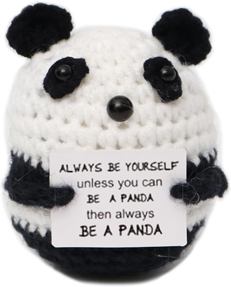 Funny Gifts Positive Panda Gifts Cute Knitted Panda with Positive Words, Cheer Up Gifts for Women Men, Leaving Present Positive Gifts for Valentine's Day Birthday, for Girlfriend Boyfriend-0