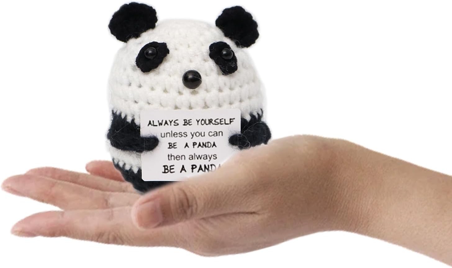 Funny Gifts Positive Panda Gifts Cute Knitted Panda with Positive Words, Cheer Up Gifts for Women Men, Leaving Present Positive Gifts for Valentine's Day Birthday, for Girlfriend Boyfriend-1