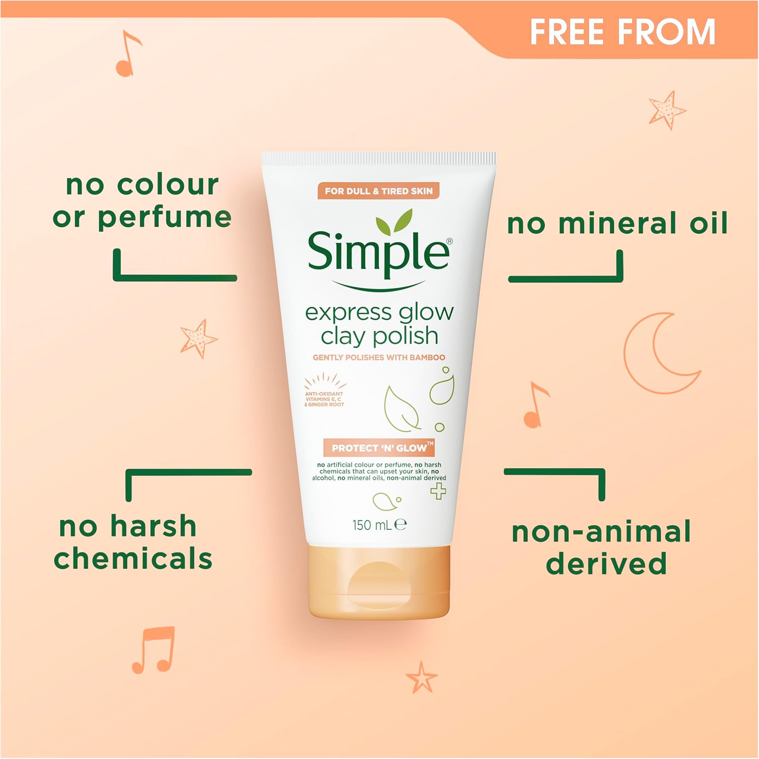 Simple Protect 'N' Glow Express Glow Clay Polish Cleanser, 1x 150 ml + Triple Protect Moisturiser, 1x 40 ml + Rest and Reset 72h Hydrating Gel, 1x 50 ml - Set of 3-1