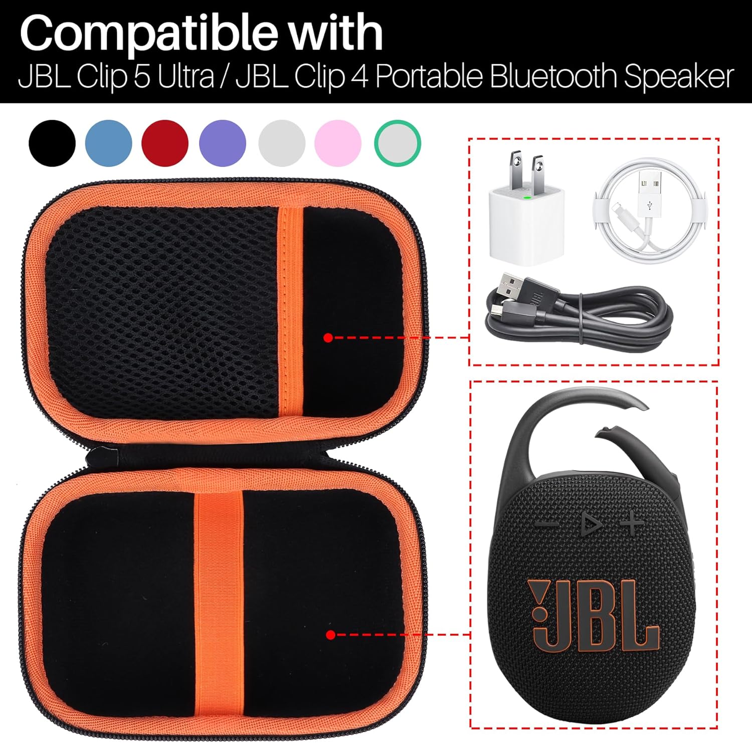 Lebakort Hard Case Compatible with JBL Clip 5 Clip 4 Portable Bluetooth Speaker (Black Case)-2