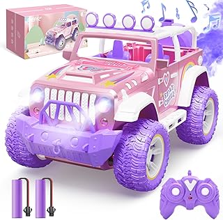 DEERC Pink Remote Control Car for Girls with Fog Mist & Music, 1:16 RC Car with LED Lights for Kids, 2.4Ghz All Terrain SUV Truck Gifts, Off-Road Racing Vehicle Toy Car, Girls Toys