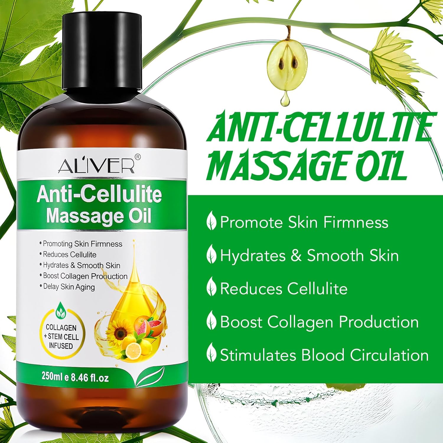 Anti Cellulite Massage Oil 250ml, Natural Anticellulite Oil for Revitalised Skin, Firming Body Oil Massage Oil Improves Skin Firmness for Men Women-4