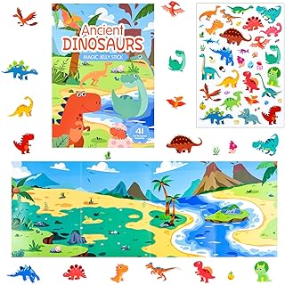 ASTARON Dinosaur Sticker Book for Toddlers, Reusable Cute Waterproof Dinosaur Stickers, Plane Activities Travel Toys for Kids, Educational Sensory Learning Toy Busy Book